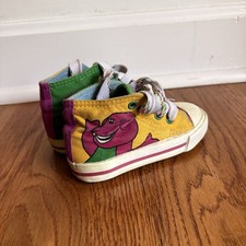 RARE Vintage 90s Barney the Dinosaur High Top Canvas Shoes Toddler Size 7