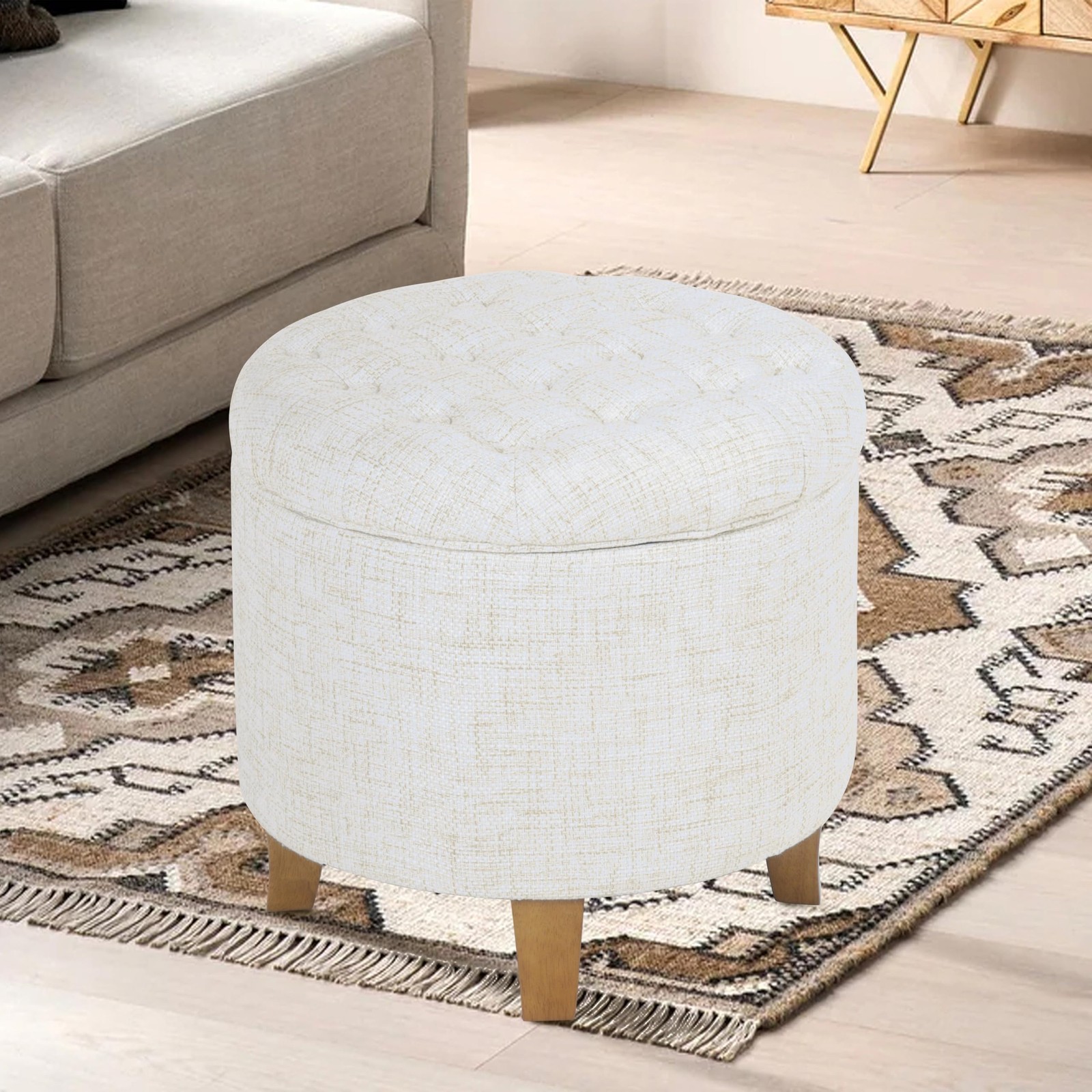 Home Decor | Upholstered Round Tufted Foot Rest Ottoman | Ottoman with Storag...