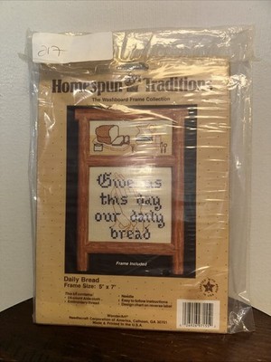 Homespun Traditions Give us This Day Our Daily Bread Cross Stitch Kit Frame Vtg