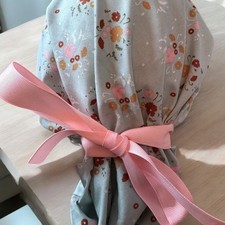 CRNA Surgical scrub cap bouffant women Mint with flowers