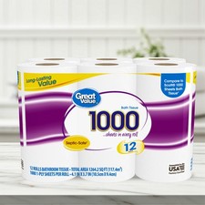 1000 Sheets/Roll Toilet Paper - 12 Rolls, Compare to Scott  1000 Bath Tissue