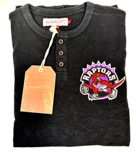 Toronto Raptors Mitchell & Ness Hardwood Classic Woven Henley~Distressed  Black