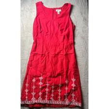 Loft Womens Red Embroidered Hem Sleeveless V-Neck Shift Dress Size 4 Summer
