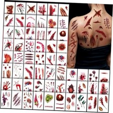 60 Sheet Halloween Zombie Scars Tattoo Stickers - Fake Scab Blood Special Fx