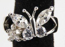 Ladies Fine 925 Sterling Silver Jewelry CZ Butterfly Flower Ring Sz 5.75 6.1g