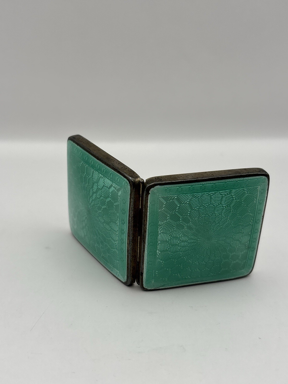 Vintage English 1931 Silver Guilloche Enamel Compact with Mirror