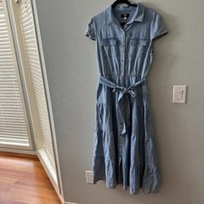 Kut From The Kloth Juno Cap Sleeve DenimTiered Maxi Dress MEDIUM