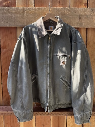 Vintage Carhartt Detroit Jacket J97 MOS Moss Green Size XXL 2XL Work Used