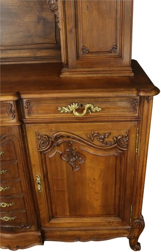 Cabinet Antique French Louis XV Rococo Walnut Wood 1900 Pretty Glass Door - Picture 12 of 12