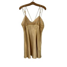 Cinema Exoile Nightgown Size Large Satin Lingerie Teddy Slip Lace Nylon Gold