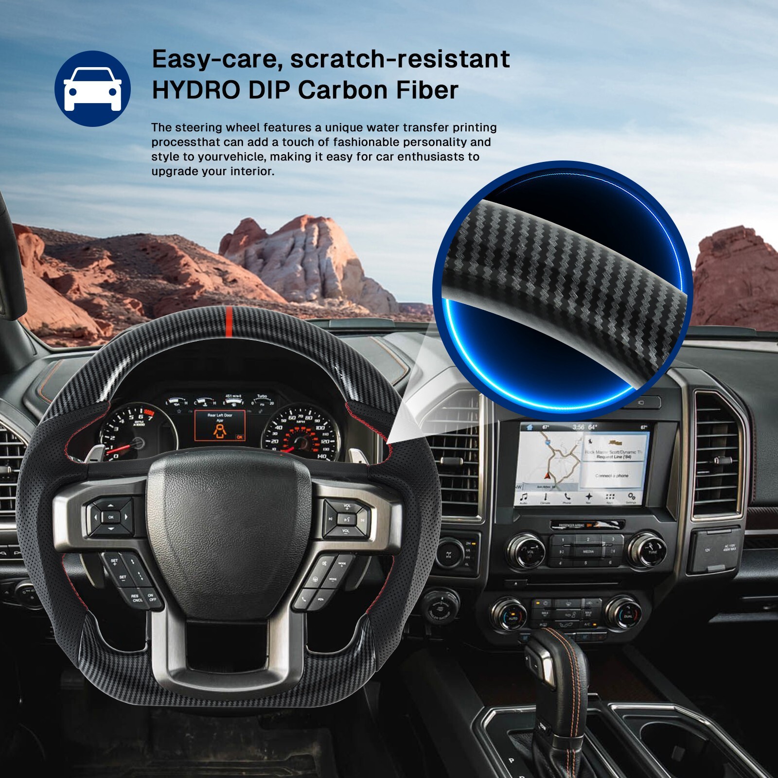 Hydro Dip Carbon Fiber Steering Wheel For Ford F150 2015-2020