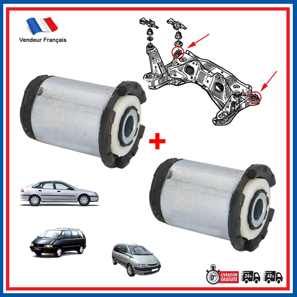 Partsline Silentbloc Arrière Berceau Avant Compatible Renault Espace II/III Laguna I/II - Réf. 7700824709