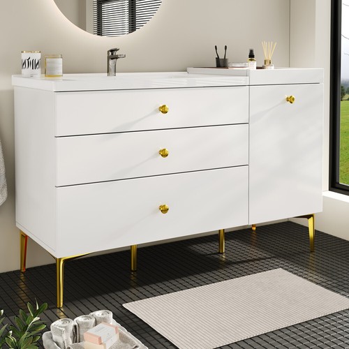 120cm Waschbecken mit Unterschrank Badmöbel Set Freistehend Keramik Waschtisch - Bild 3 von 15