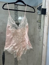 Vintage Victoria's Secret M Peach Pink Satin Lace One Piece Lingerie Teddy USA