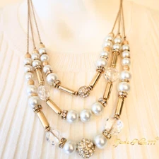 NWT I.N.C. Ladies' Gold-Tone Crystal Faux Pearl Triple Row Necklace18" + 3" Ext