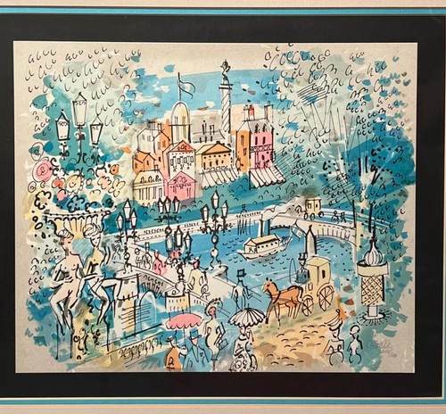 VTG Le Pont Paris France Cobelle Signed Number 258/500 COA Watercolor Lithograph - Picture 5 of 18