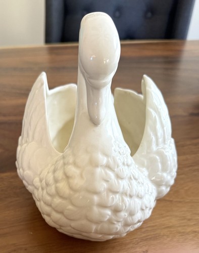 Antique Czech Pottery Porcelain White Swan Planter Vase - Picture 3 of 5