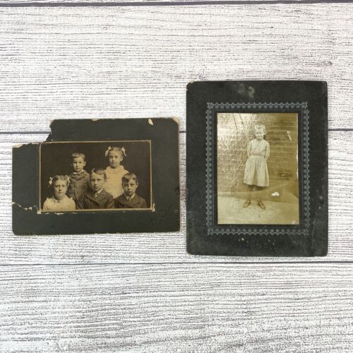 2 Antique Photographs Child School Cabinet Cards Portraits Sepia Vintage - Photo 1 sur 8