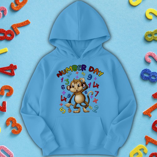 Boys and Girls Cheerful Monkey Number Day Ideas Jumper Hoody for Kids #ND - Picture 14 of 31