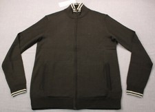 Calvin Klein Logo Men Black European Yarn  Fit Wool Full Zip Sweater NWT S 108