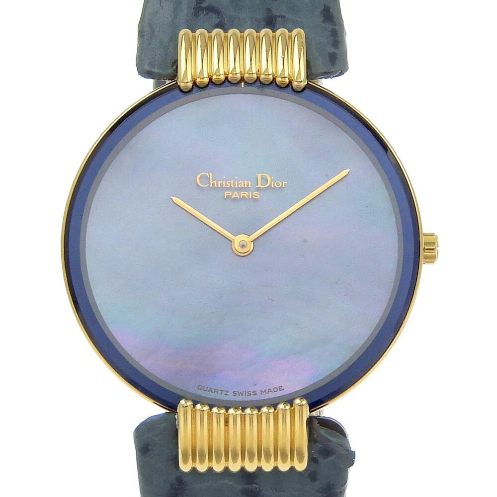 Montre Dior Bakira D47 153 5 GP cuir gaufré quartz garçon cadran bleu coquille