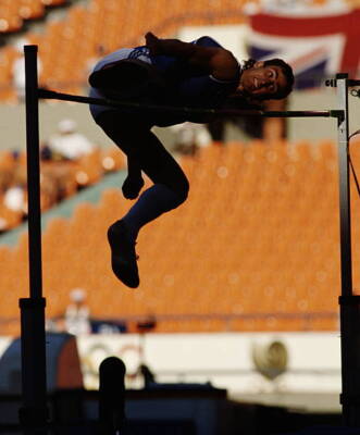 Christian Schenk of East Germany attempts to clear the high jump b- Old Photo