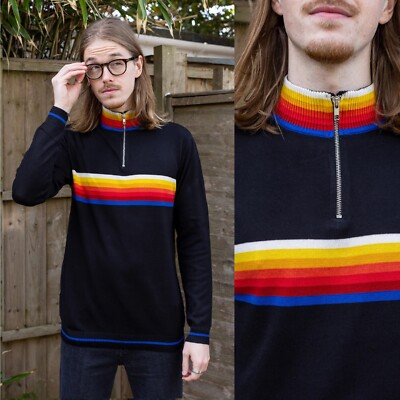 Run and Fly 1/4 Reißverschluss Streifen Pullover Schwarz Mod / Fahrrad Quarter