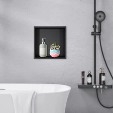 Black Recessed Shower Storage Shelf Bathroom Shower Organizer Stainless Steel