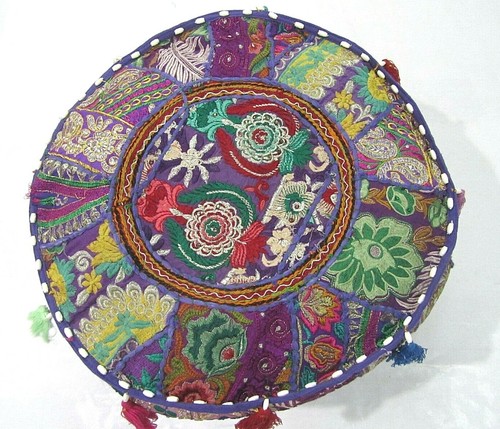 Khambadiya Floral Patchwork Round Bean Bag Pouf Ottoman Pouffe Cover Seat Stool - Picture 7 of 90