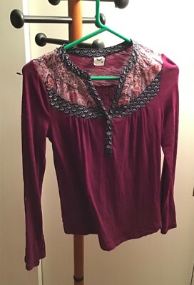 Akemi + kin women's blouse top cotton XS embroidered purple