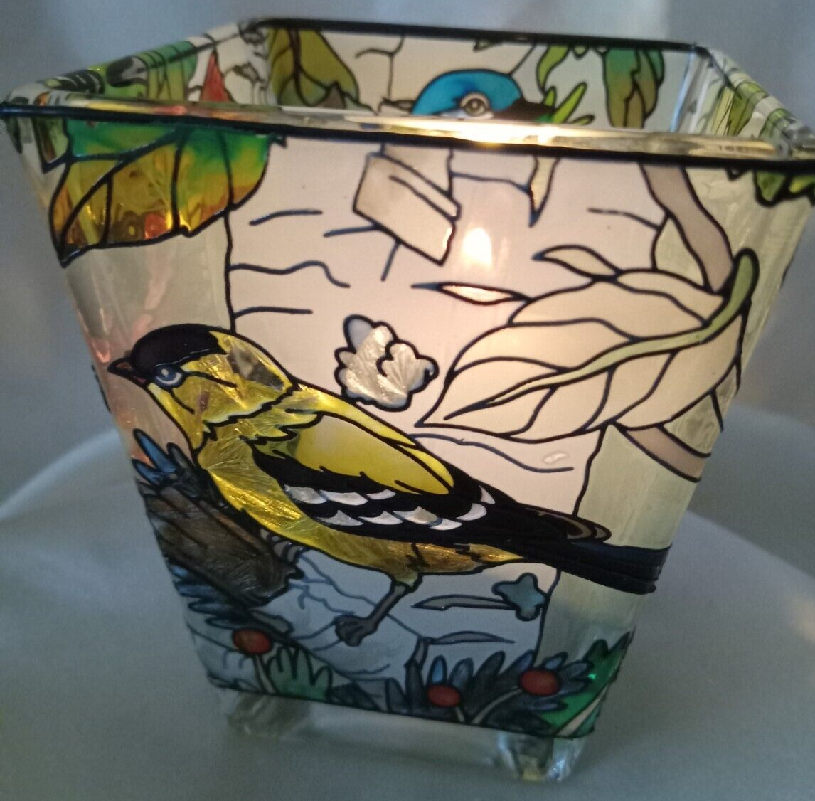 Amia Stained Glass Hand Painted Votive Candle Holder With 4 Different