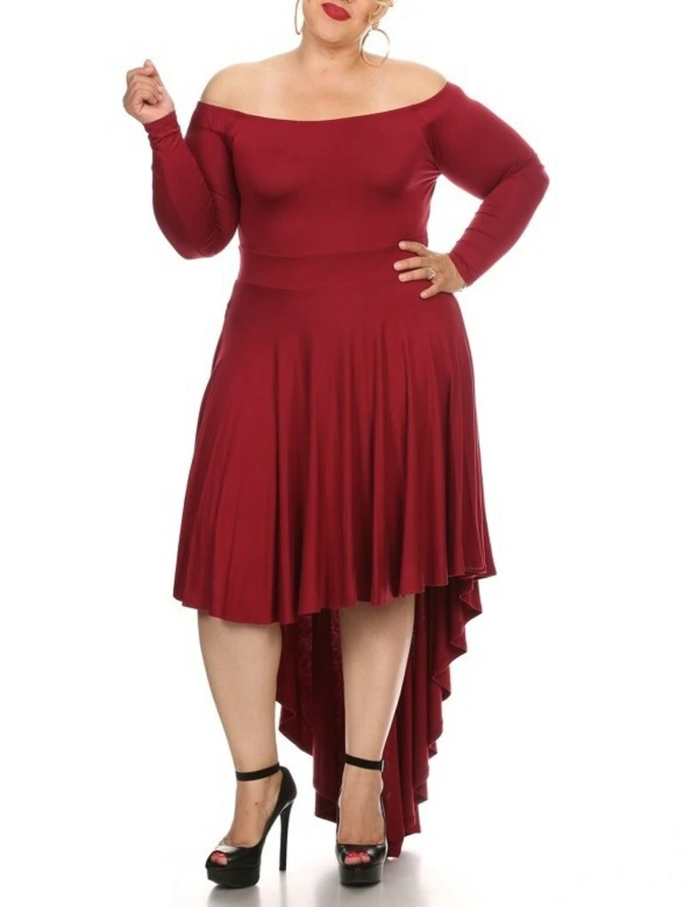 Plus Size Burgundy Boho On Off Shoulder Hi Low Maxi Dress XL 1X