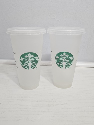 Starbucks Reusable Venti 2 Clear Frosted Ice Cold Drink Cups 24 OZ Coffee Tea