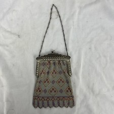 Art Deco Enamel Purse Whiting Davis Metal Mesh Bag Mosaic 1920 s Cream, Purple