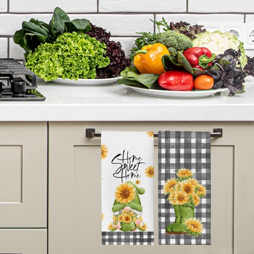 Gnome Home Sweet Home Kitchen TowelsSunflower Dish Towels Drying Cloth Hand T... - Picture 4 of 6