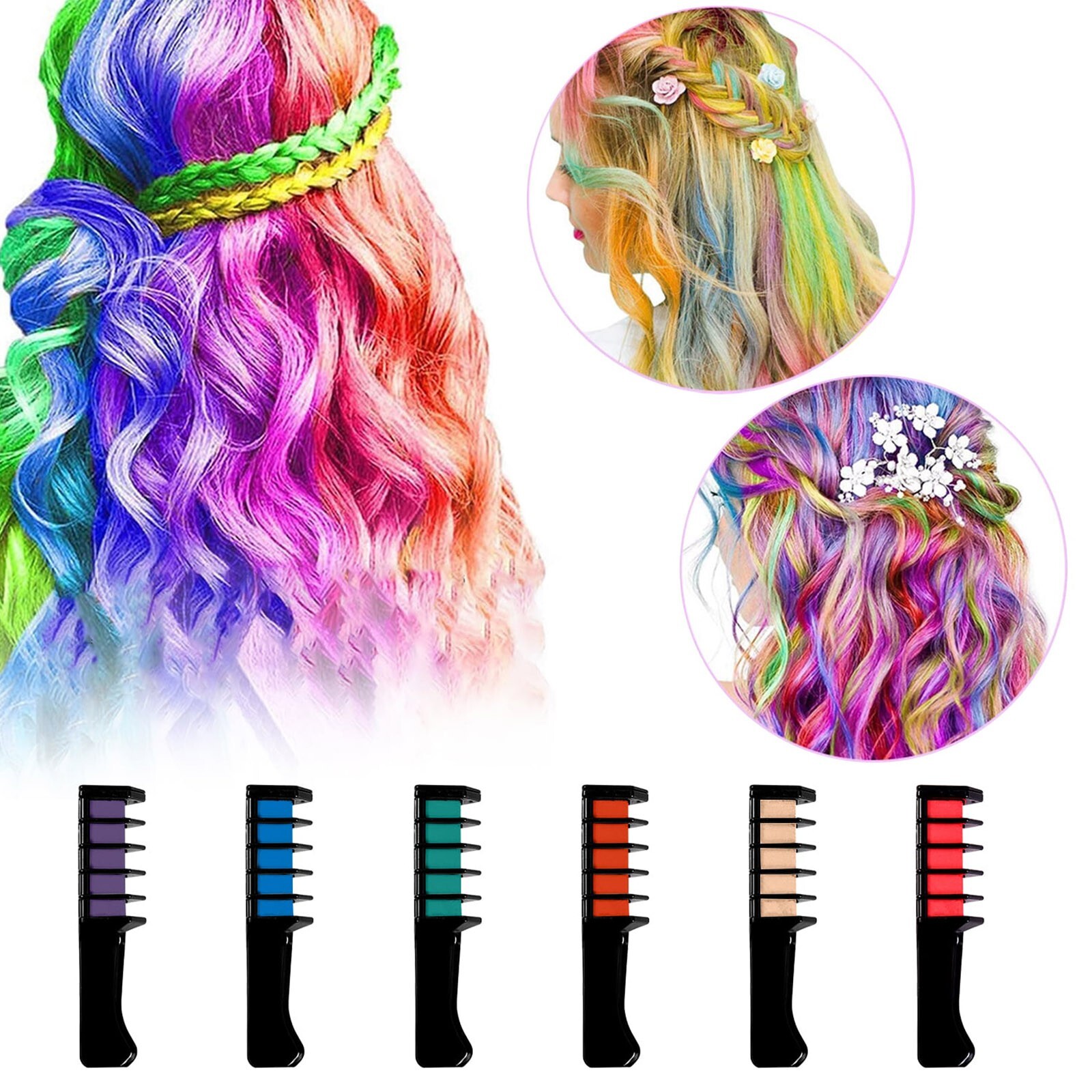6 piezas peine de tiza para cabello tinte temporal brillante para niñas niños armónico