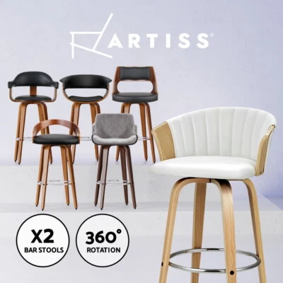 Artiss 2x Bar Stools Kitchen Counter Stool Velvet Leather Padded Wood Chairs - image 1 of 4
