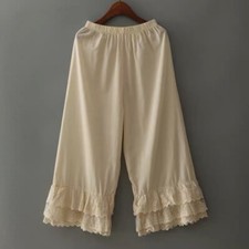 Ladies Lace Layered Cotton Blend Pants Wide Leg Trousers Straight Loose Cute New