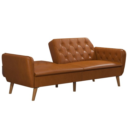 Tallulah Camel Faux Leather Memory Foam Futon for Ultimate Comfort - Picture 10 of 12