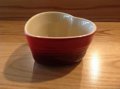 1 Le Creuset Red Cerise Tan 10 Oz Heart Ramekin Mini Baker Cocotte Ebay