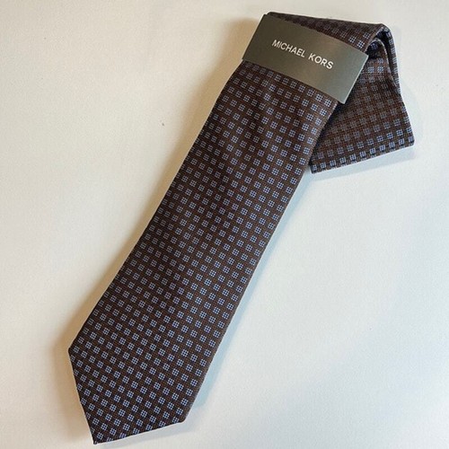 MICHAEL KORS, Corbata de Cuello Marrón con Diseño Cuadrado de Lunares Azul Pálido, OS, NUEVA CON ETIQUETAS, $65 - Imagen 1 de 4