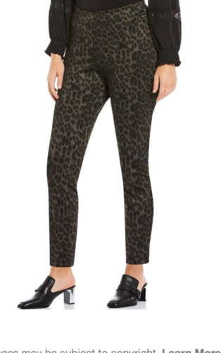 NWT Calvin Klein Women's Leopard-Print Pull On Leggings Pants Black Multi Size 2