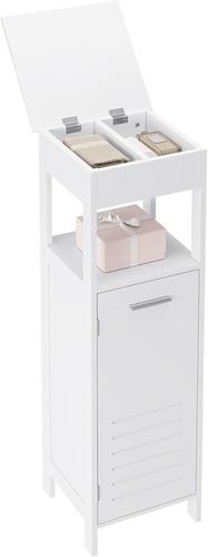 Badezimmerschrank 4 Ebenen Badschrank Badkommode mit Tür Weiß 32x99x30 cm 0211yw - Bild 3 von 6