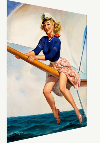 Vintage print art model poster canvas Gil Elvgren painting sail away lady - Picture 1 of 8