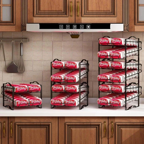 4 Tiers Can Organizer Rack 48 Cans Soda Can Dispenser Organizer for Refrigerator - Picture 4 of 10