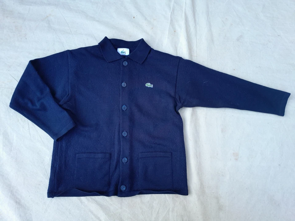 Cárdigan Vintage Lacoste Niños 10 Mezcla Lana Azul Logo Bordado Hecho en España Foto 2 de 4