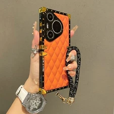 For Various Phone Luxury Leather Case +Hand Strap Lanyard Shockproof Cover Women