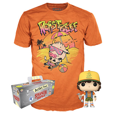 DUSTIN WITH ROASTBEEF EXC FUNKO POP + TSHIRT XL STRANGER THINGS 828 PRE ORDER
