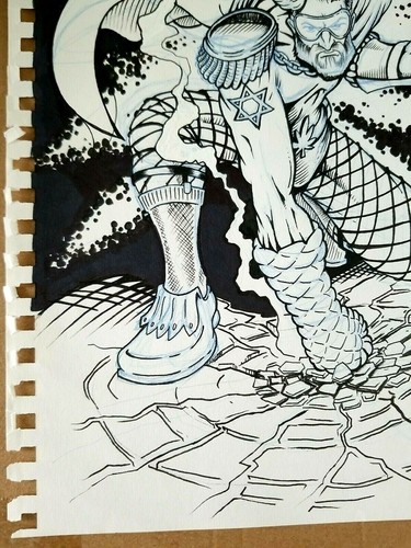 Original Ink Drawing Super Hero Warrior Caricature Fantasy Satire Visual Wit Art - Picture 8 of 9