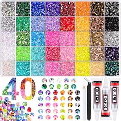 40000Pcs 40 Colors Jelly Rhinestones Ultra Large Pack + 3Pcs Glue Jelly AB 3mm